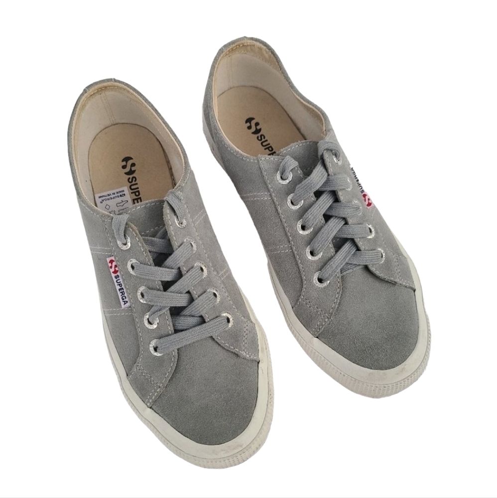 Superga Suede Leather Sneakers Tennis Shoe, Light Gray